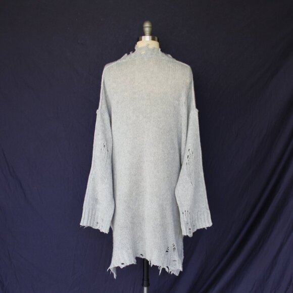 R13 Cashmere heather gray distressed PATTI tunic sweater top grunge vintage $945 - Picture 9 of 10